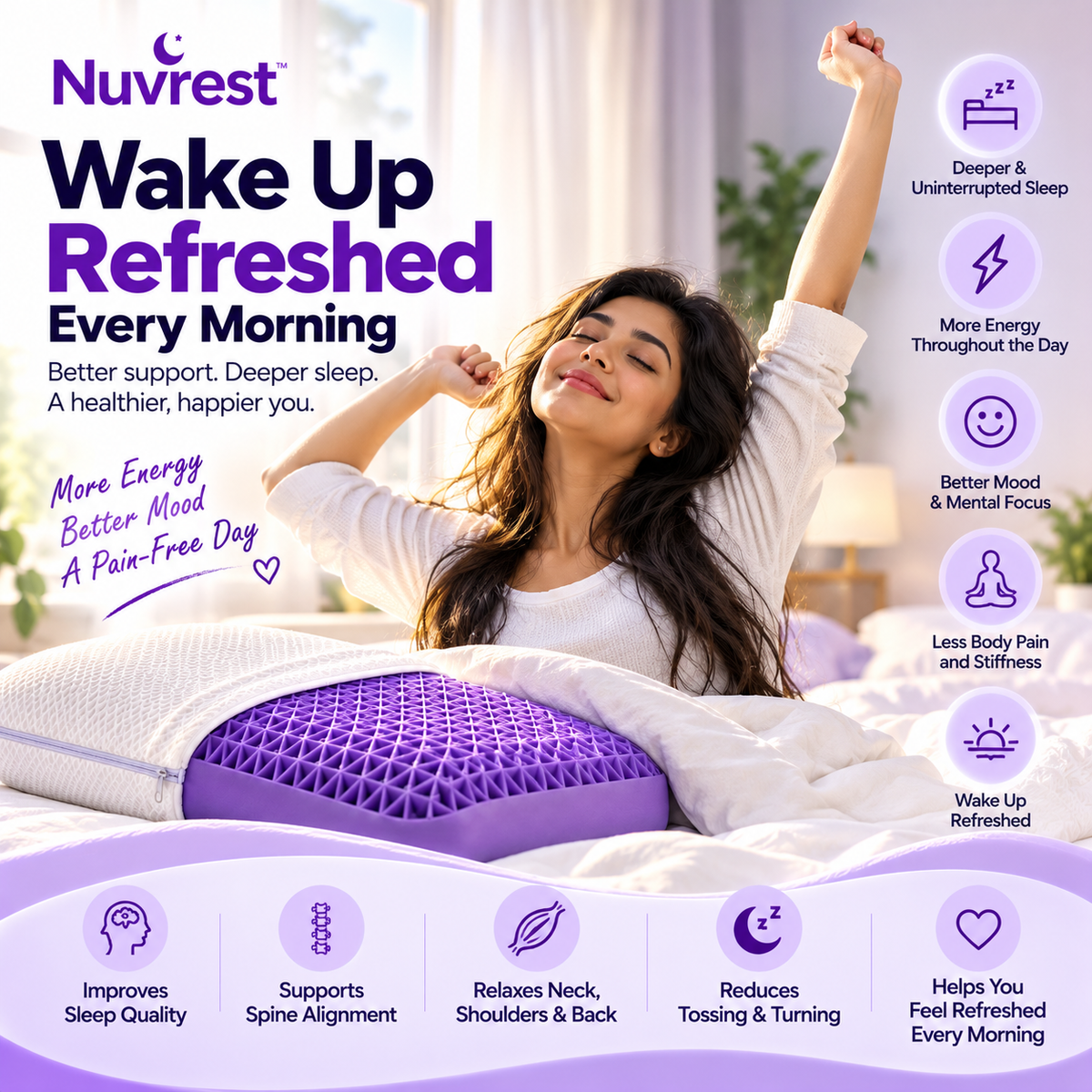 NUVREST® Honeycomb Technology Sleep Pillow
